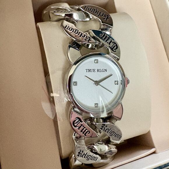 NEW TRUE RELIGION Chunky Braided Watch Bracelet Engraved Logo Silver DENIM BOX main image 5